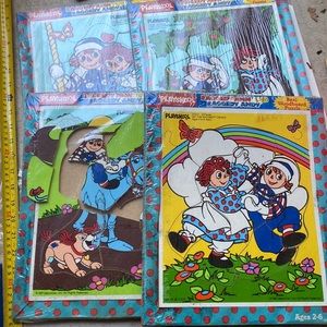Vintage 1987 Playskool Raggedy Ann & Andy, 4 Woodboard Puzzles.